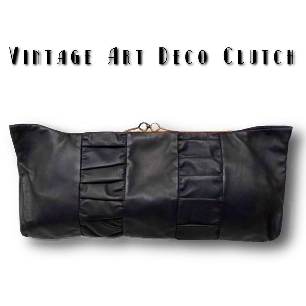 Vintage Art Deco Navy Capeskin Leather Clutch, NWOT